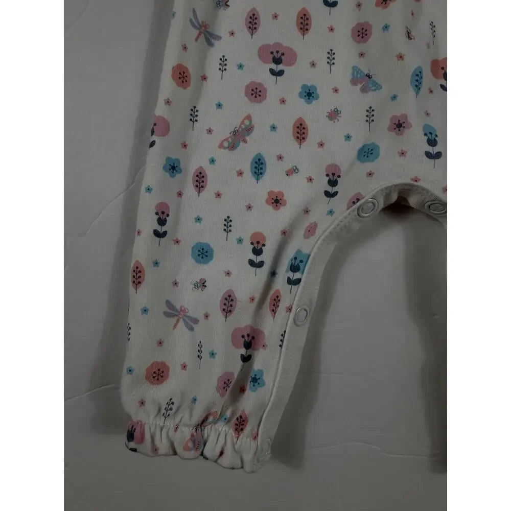 Feather Baby Floral Dragonfly Pima Cotton Bow Romper White 0-3 Months